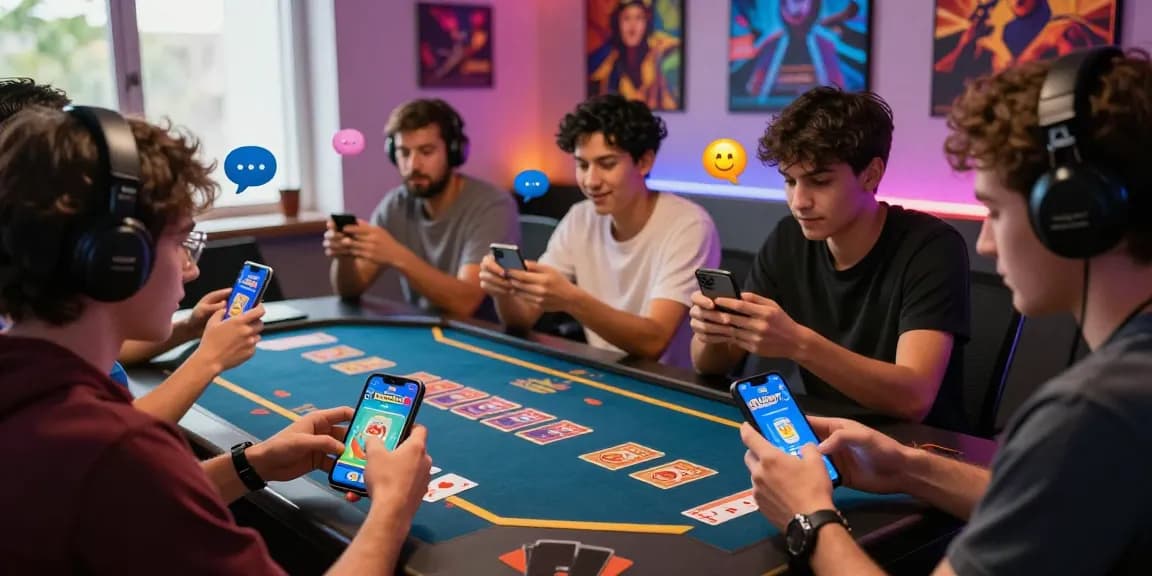 Players enjoying the Teen Patti gold game on smartphones, showcasing social interaction and vibrant gaming atmosphere.