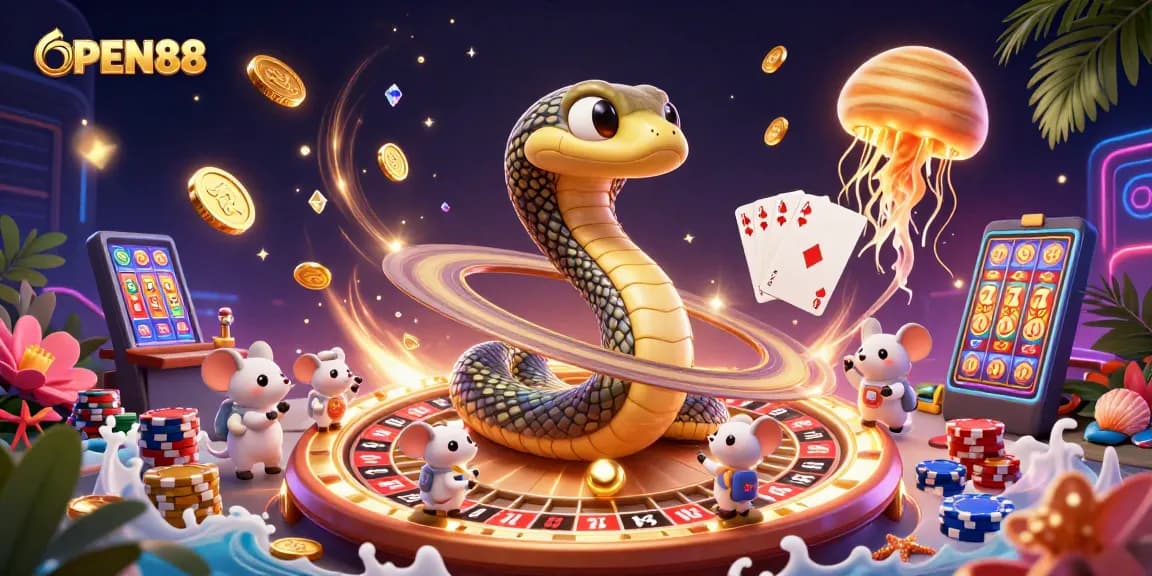 Experience exciting gambling at OPEN88 with a cosmic roulette wheel and astronaut mice betting.
