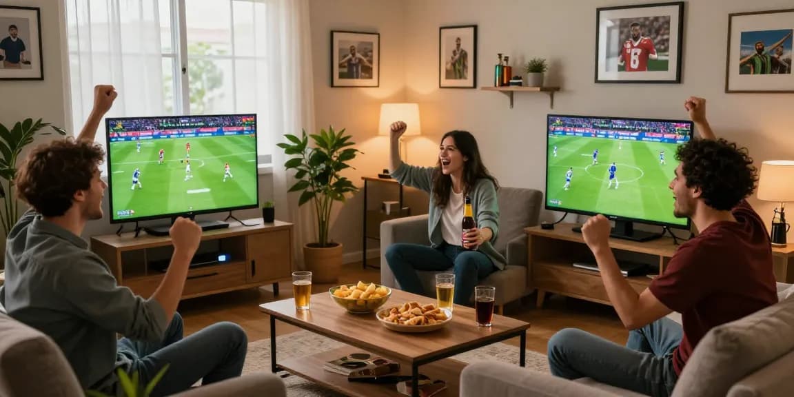 Engaging scene of friends enjoying Velki Login for sports betting, celebrating matches together in a lively room.