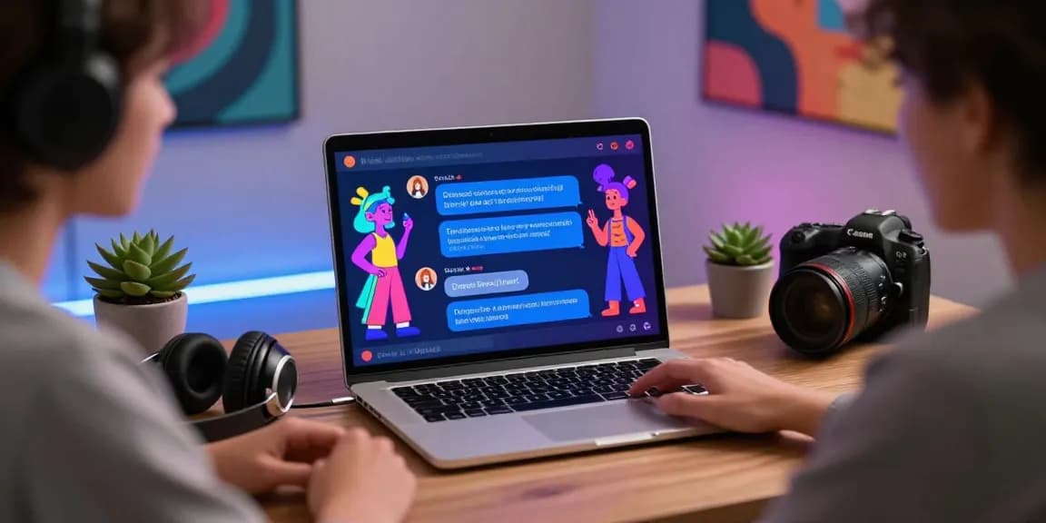 Engaging dynamic NSFW AI chat environment with vibrant chat interface and modern workspace elements