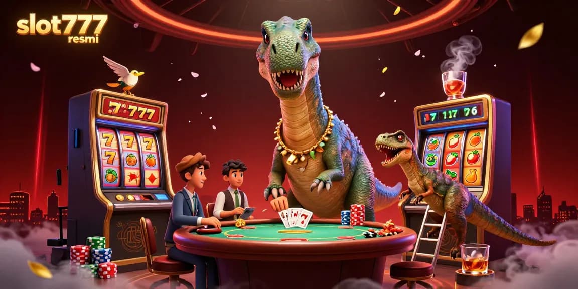 Experience the excitement of slot777 resmi with a vibrant, action-packed 3D casino scene featuring animated characters and game elements.