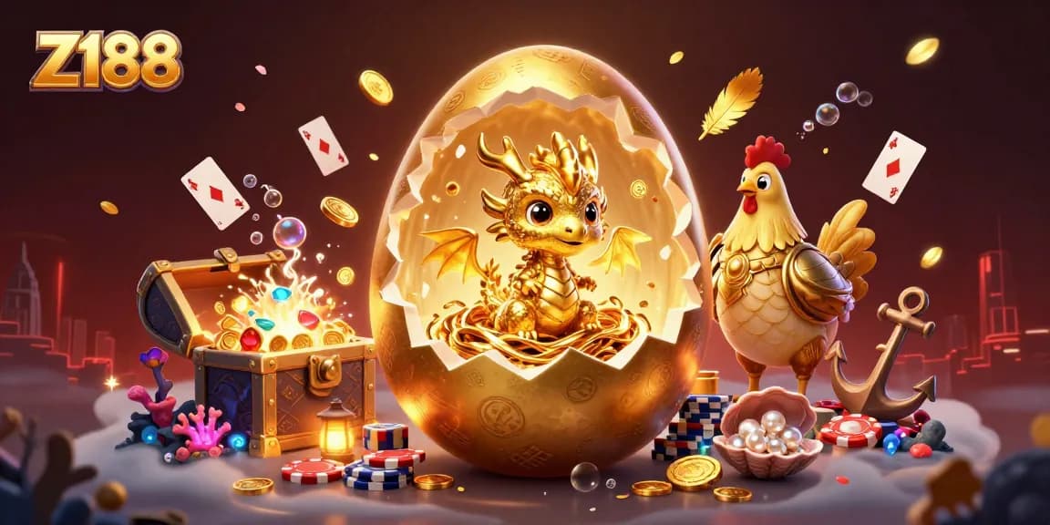 Z188 captivates players with a stunning scene featuring a golden dragon amidst vibrant casino imagery.
