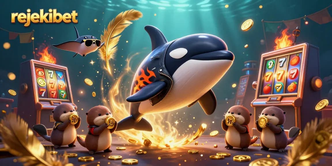 Engage with rejekibet's dynamic slot scene featuring lively characters, golden coins, and vibrant game elements.