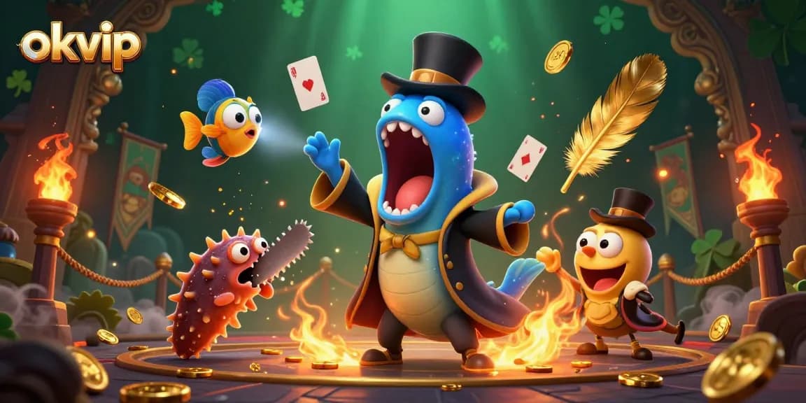 Engage in thrilling card magic at okvip with a unique underwater casino spectacle featuring whimsical deep-sea characters.