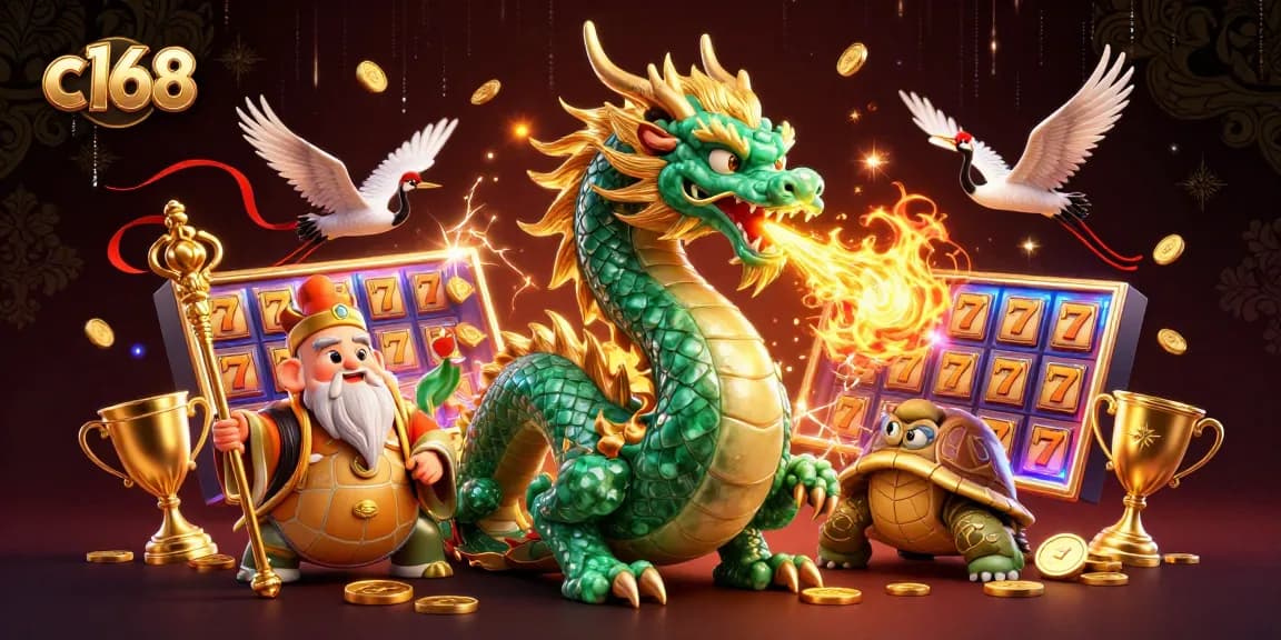 c168 players enjoy unique online gambling experiences with vibrant dragon art and slot elements
