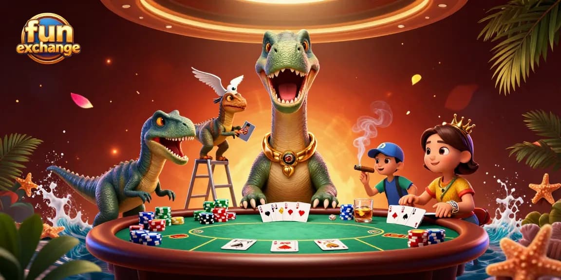 Join the fun exchange at a vibrant casino scene filled with playful characters and poker action.