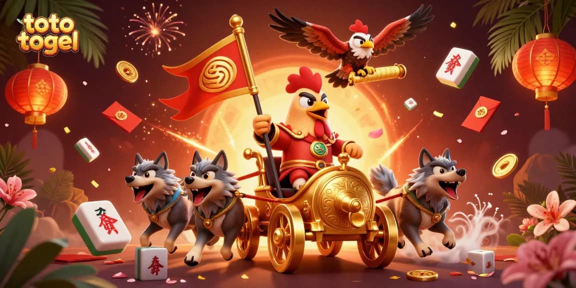 Engage in the thrilling world of toto togel with a vibrant 3D illustration featuring a warlord chariot scene.