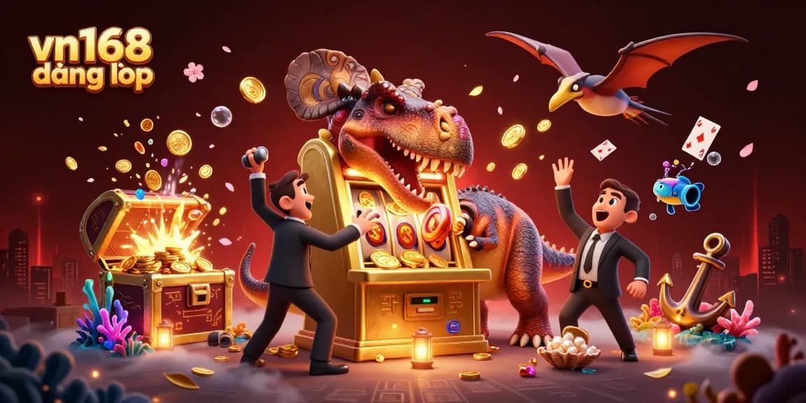 Experience exciting wins at vn168 đăng nhập with vibrant games and bonuses in a dynamic casino illustration.
