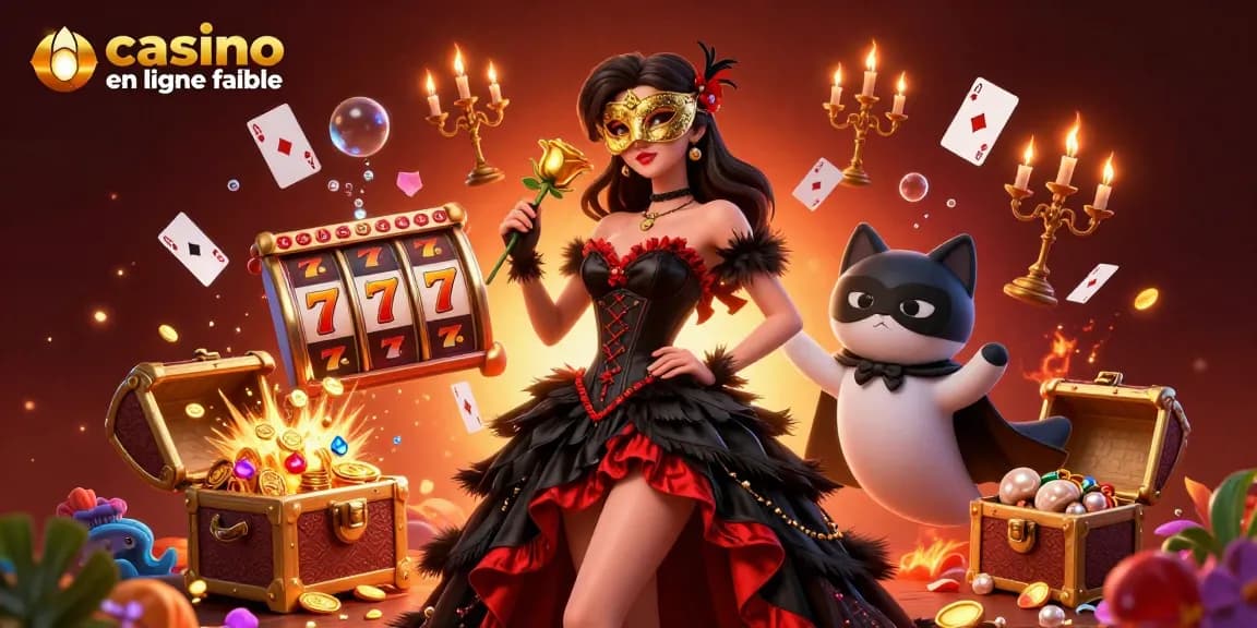 Plongez dans le monde vibrant d'un casino en ligne fiable, alors qu'un personnage glamour navigue dans une scène remplie de trésors.