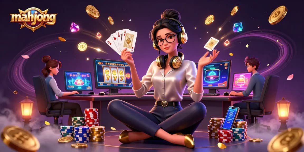 Spin the mahjong slots and win big with colorful poker chips and golden coins flying!