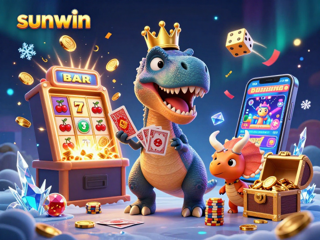 Join the fun at sunwin as T-Rex, pterodactyl, and triceratops enjoy a lively card game!