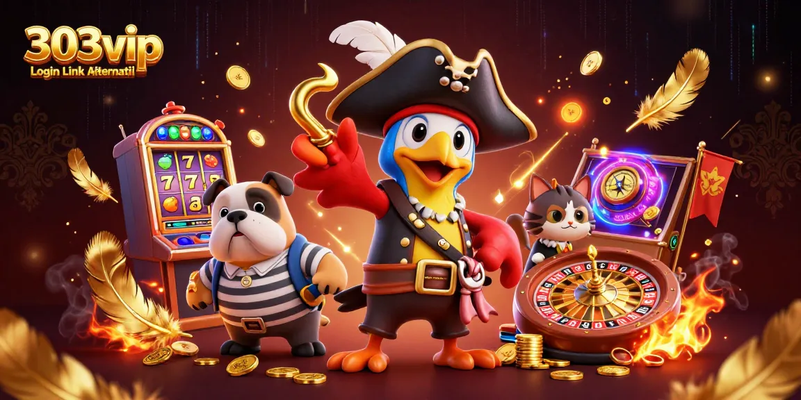 Your guide to winning at 303vip Login Link Alternatif with an exciting casino scene capturing high stakes and vibrant gaming elements.