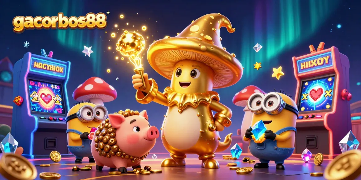 Experience gacorbos88's magical gold slots with exciting adventures and charming characters in vibrant illustration.