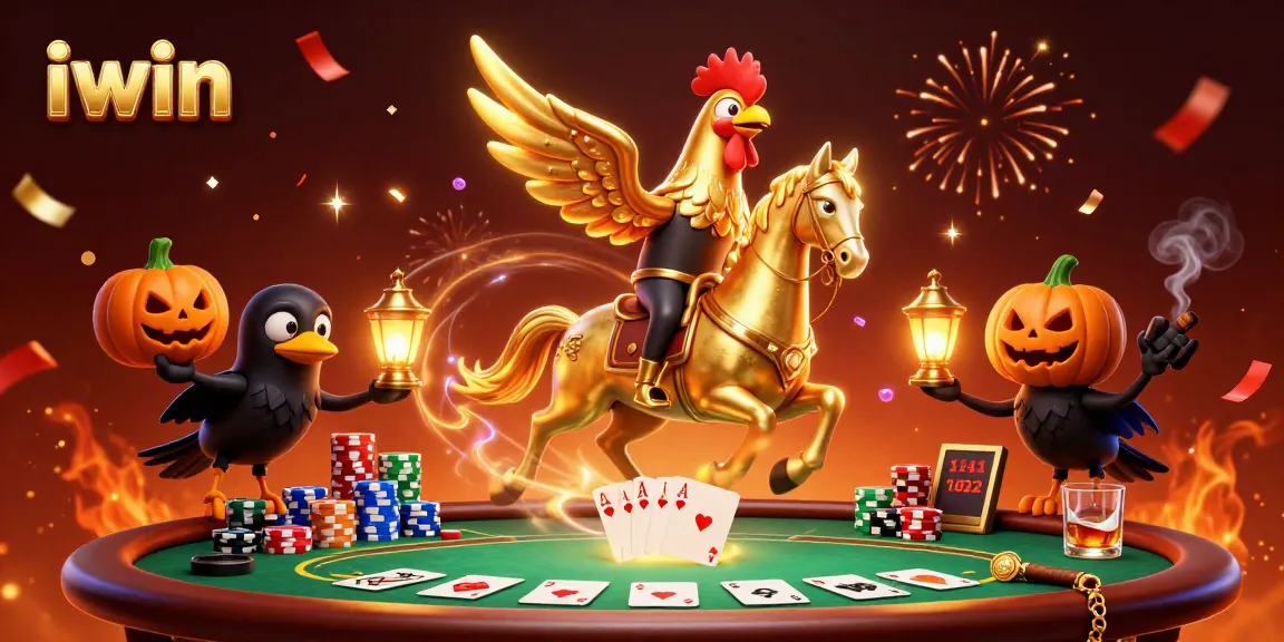 iwin transforms gameplay with a magical casino scene featuring a golden rooster and glowing elements.