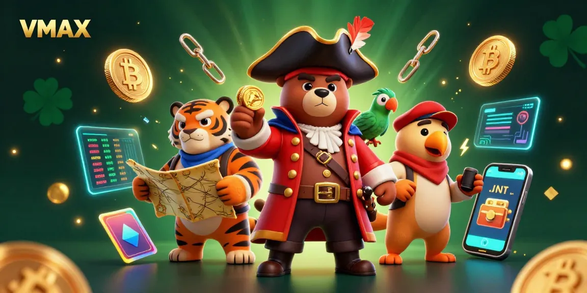 Experience thrilling gaming adventures with VMAX and its vibrant cartoon scene featuring a pirate captain bear.