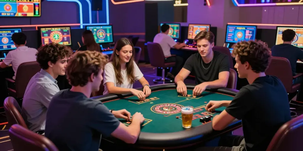 Sân chơi game trực tuyến f168 với nhóm bạn đang hăng say chơi cá cược.