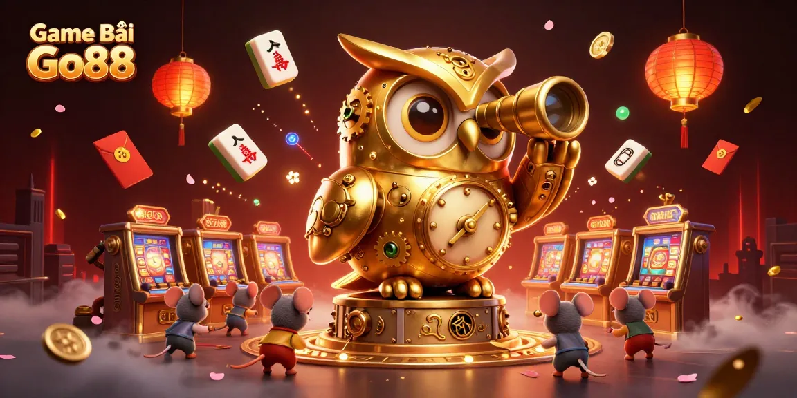 Engage with Game Bài Go88 in a vibrant casino scene featuring whimsical characters and festive elements.