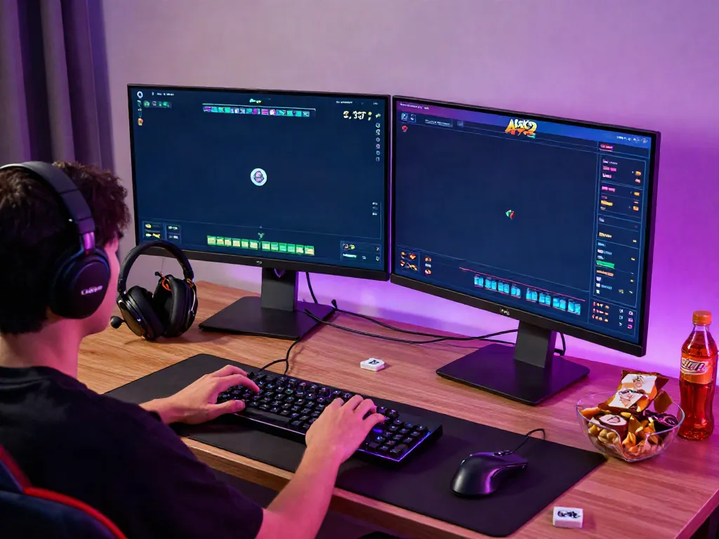 Pengguna mesinmpo bermain Mahjong Ways 2 di perangkat desktop modern dengan aksesori gaming.
