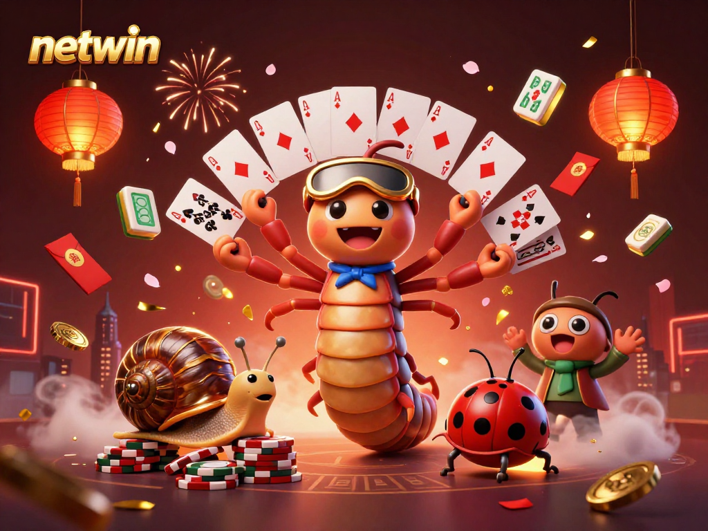 Experience the excitement of netwin with colorful characters and vibrant casino elements in this detailed illustration.