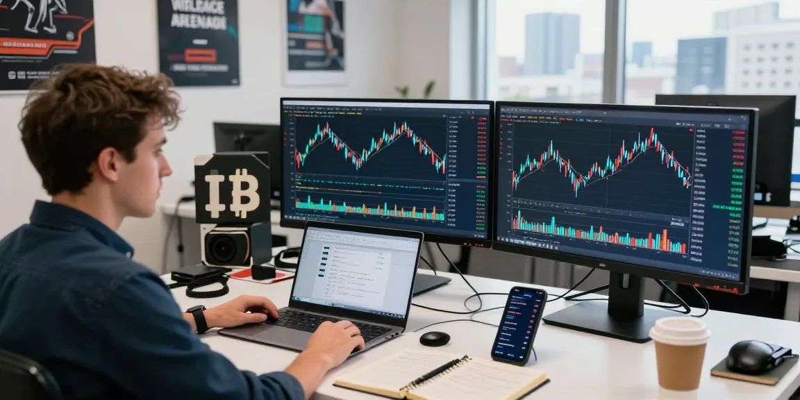 Отзывы о брокере Bitmex: трейдер анализирует криптовалютные графики в современном офисе