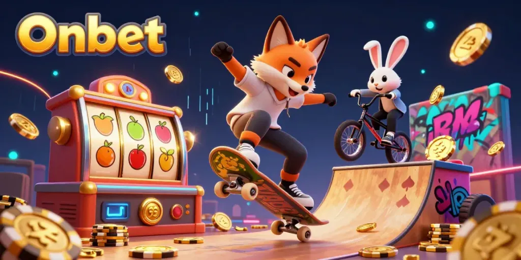Experience the thrilling excitement of Onbet with dynamic gaming symbols and 3D characters in action.