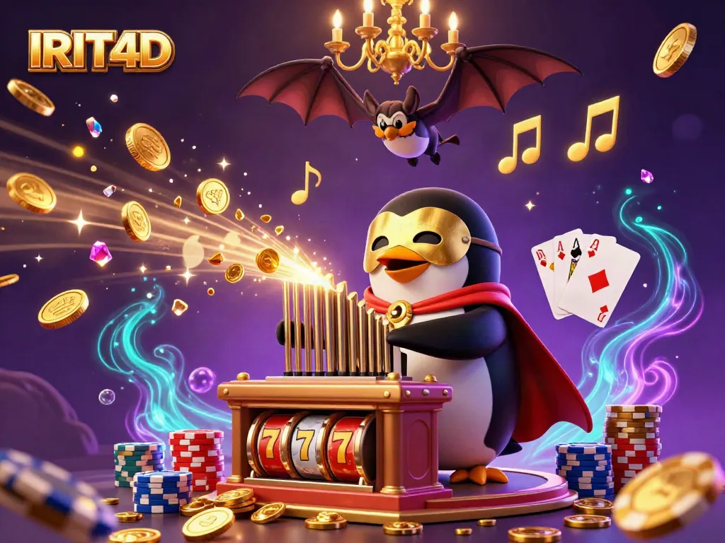 Experience thrilling wins at IRIT4D with the exuberant penguin organist showering golden coins.