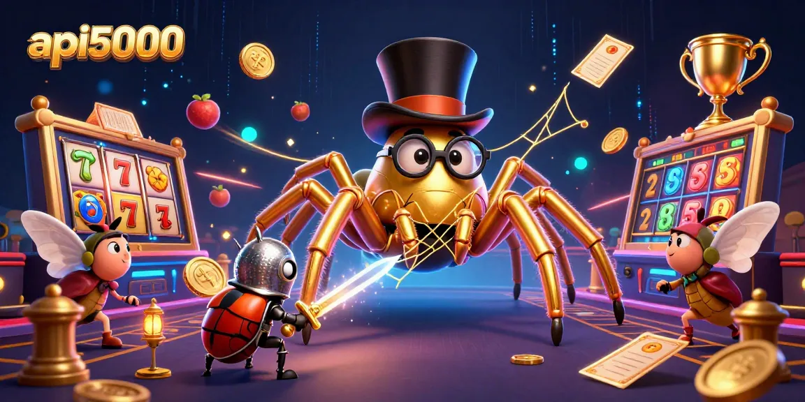 Slot api5000 berkualitas tinggi dengan laba besar dan simbol keberuntungan dalam ilustrasi 3D.