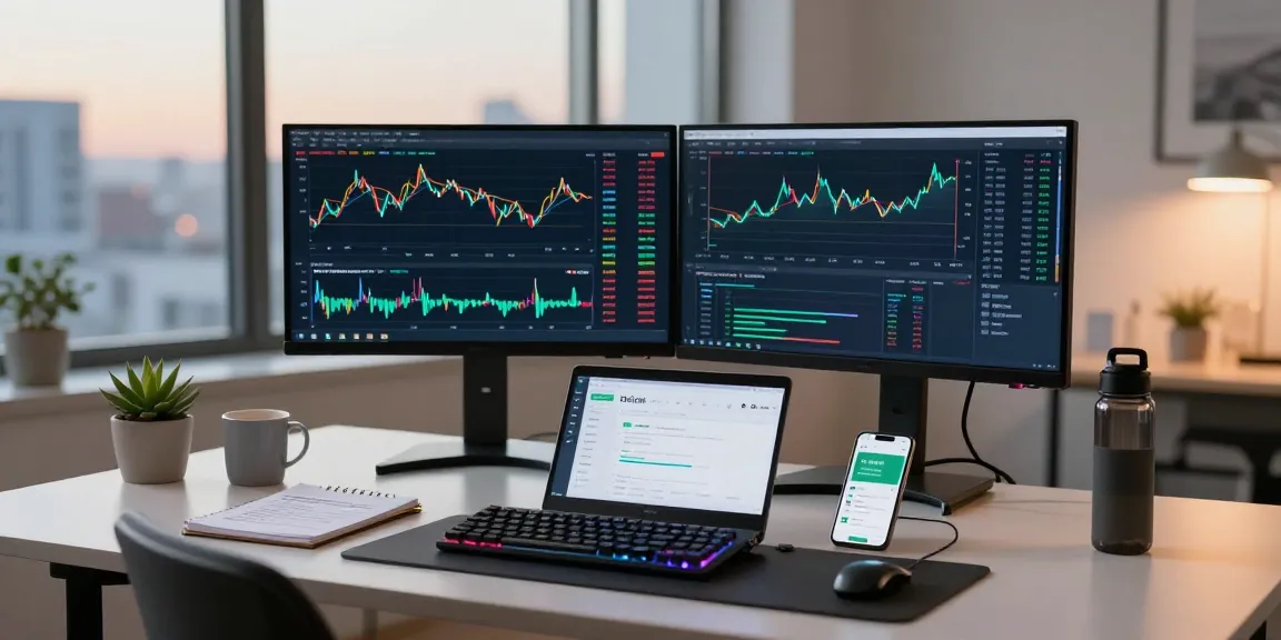 Playexch247 trading environment with cryptocurrency charts and digital wallet on modern desk.