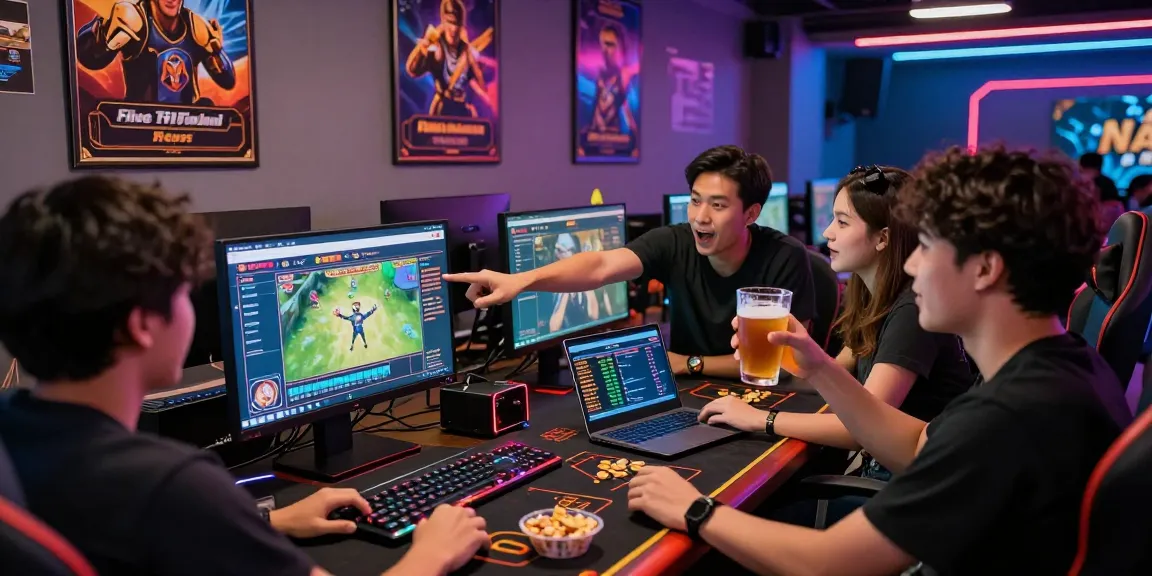 Exciting gaming scene with friends enjoying Fun88Thailand platform and snacks.