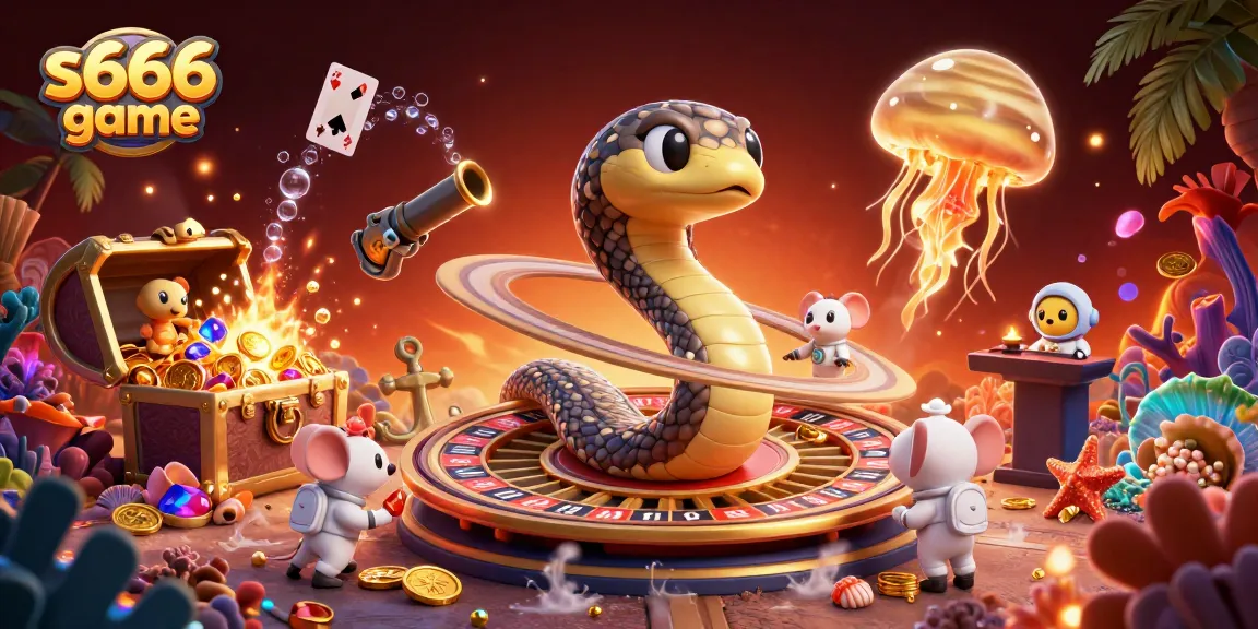 Engage with the s666 game in a vibrant cosmic casino scene featuring animated characters and lively gambling elements.