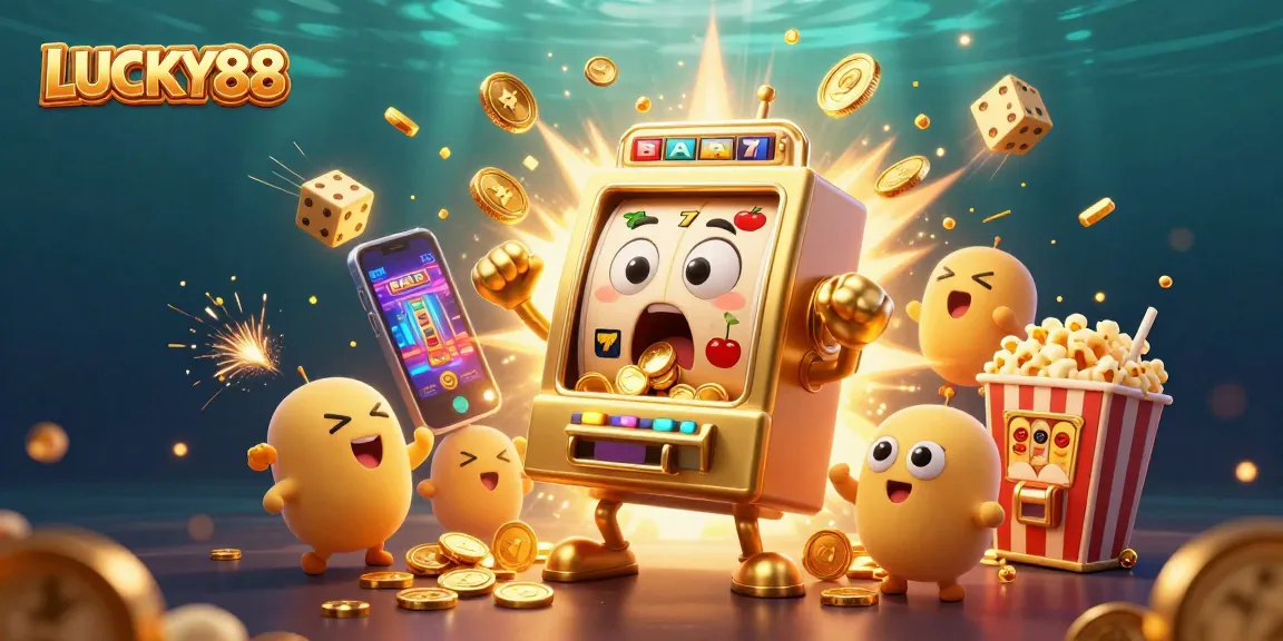 LUCKY88 slot machine wins with a jackpot burst, celebrating with dynamic casino elements.