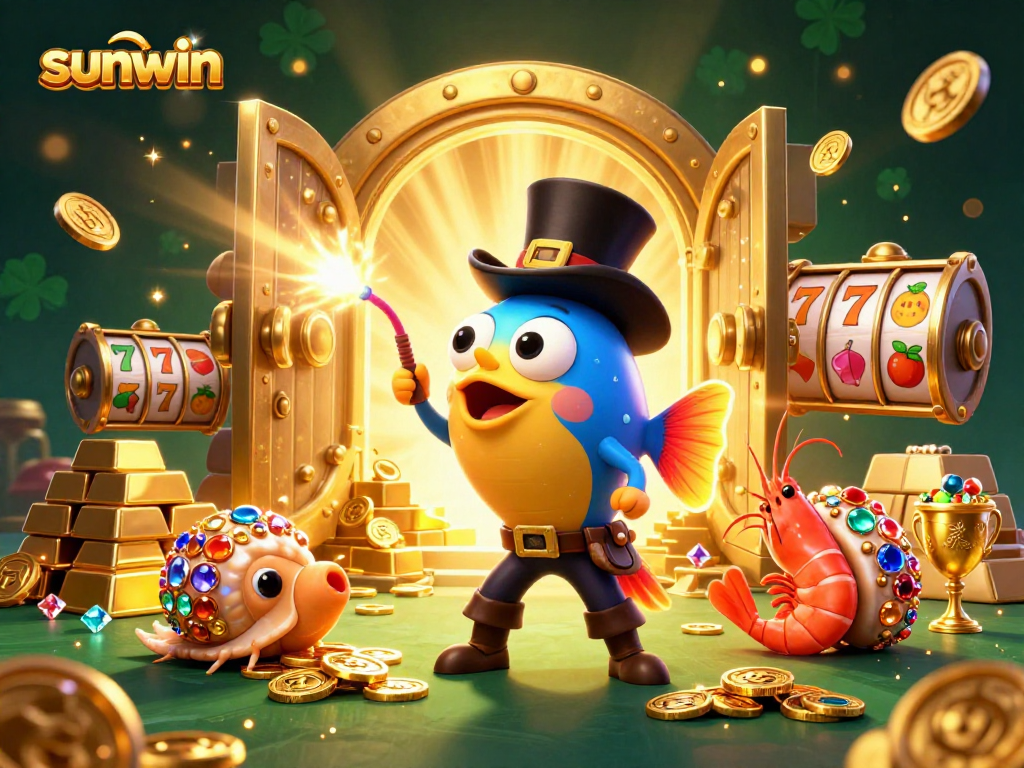Experience thrilling wins with sunwin's vibrant 3D casino illustration, showcasing riches and excitement!