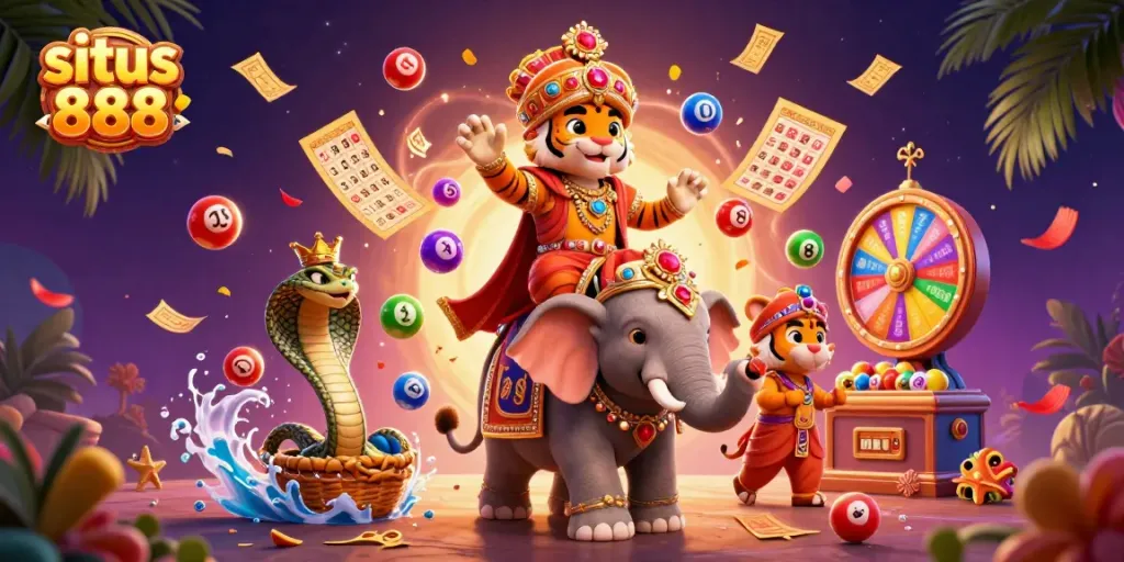 Menangkan di situs 888 dengan ilustrasi kasino penuh warna dan karakter menarik.