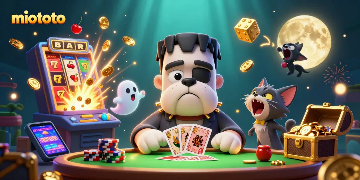 Win jackpots at miototo with spirited 3D casino creatures dealing cards and bursting coins.