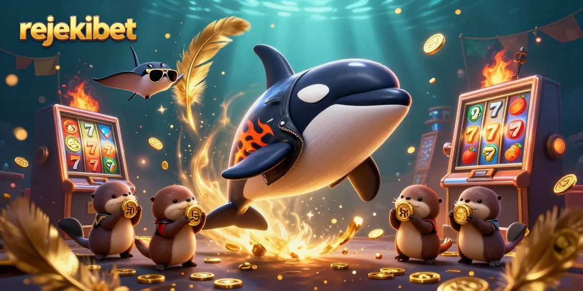 Engage with rejekibet's dynamic slot scene featuring lively characters, golden coins, and vibrant game elements.