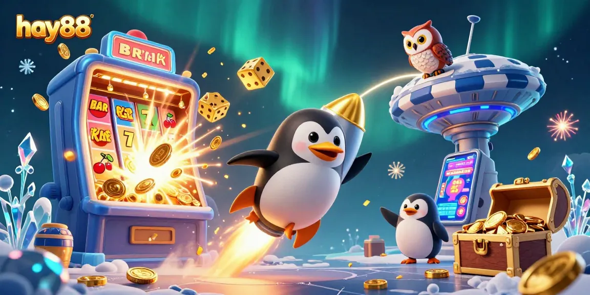 Experience thrilling wins with hay88's golden penguin in a vibrant casino universe!