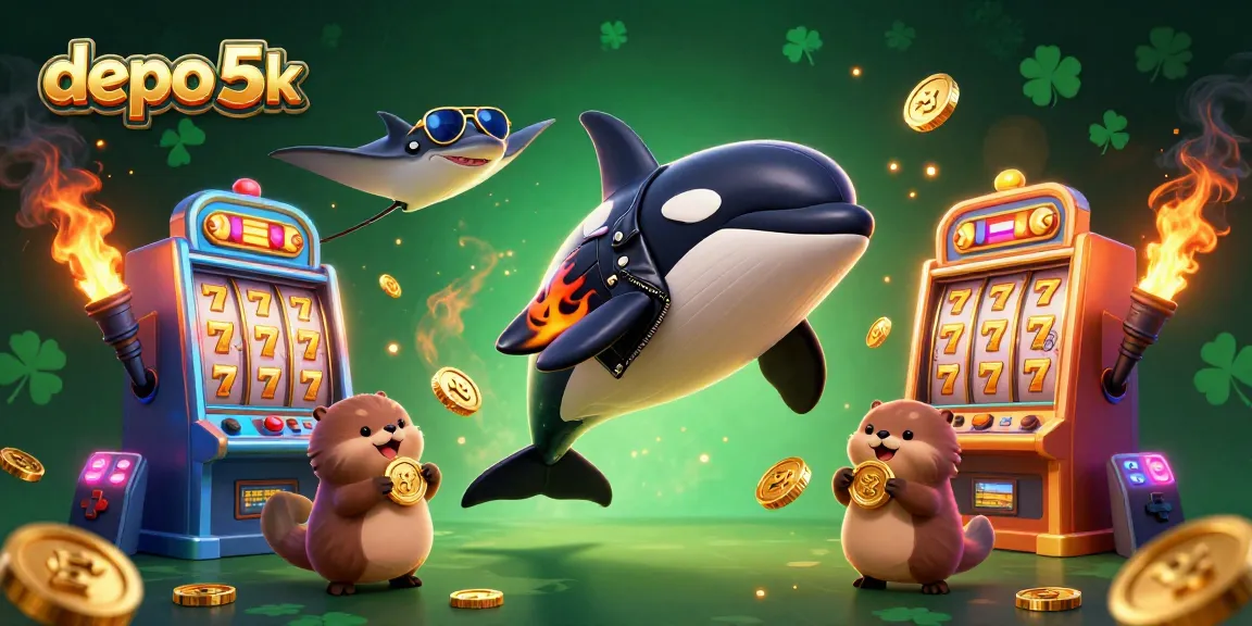 Experience thrilling wins at depo 5k with playful sea creatures around vibrant slot machines.