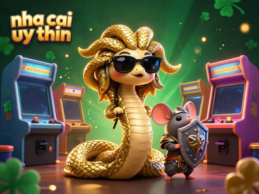 Engage with the vibrant action of nha cai uy tin, featuring a cute Medusa and warrior mouse in a casino arcade style.