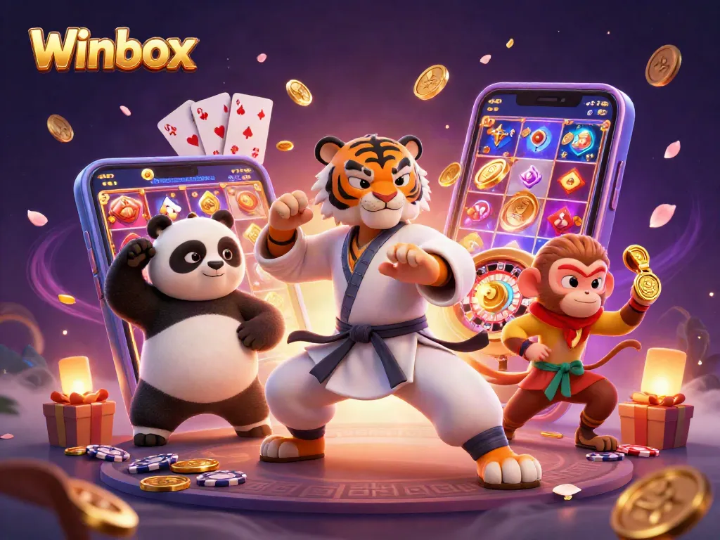 Winbox offers players exciting slot games with vibrant characters celebrating the thrill of gambling.