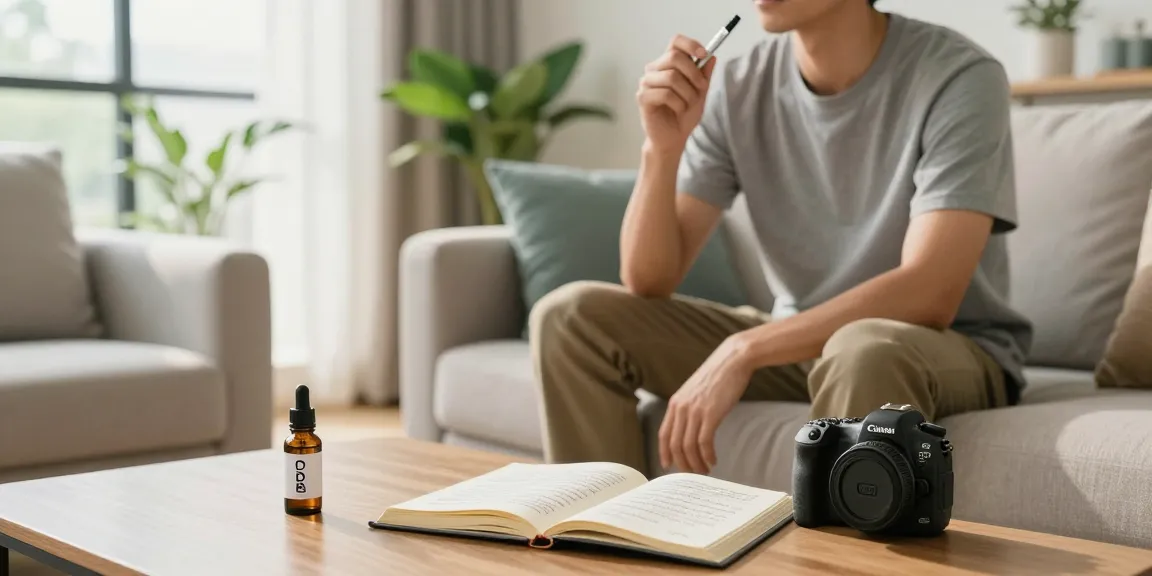 The legal age to vape in Cyprus is 18, featuring a stylish living room with CBD oil, vape pen, and a focus on wellness.