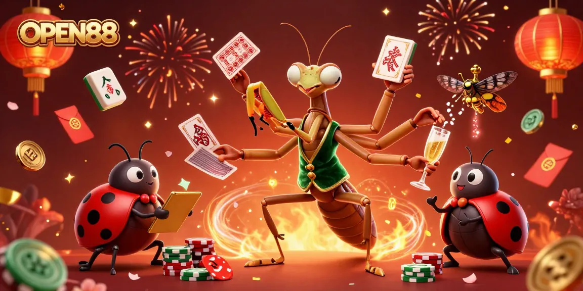 Engage in thrilling gameplay with OPEN88's vibrant 3D casino illustration featuring exciting elements and characters.