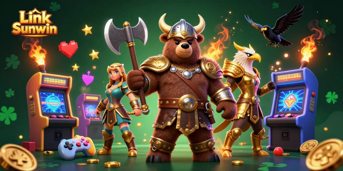 Experience the excitement of Link Sunwin with this vibrant 3D casino-inspired scene filled with action and characters.