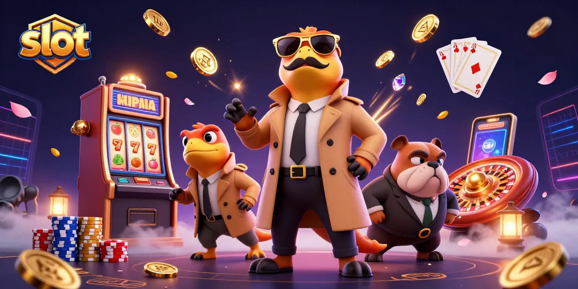 Menggulung slot dengan tiga raptor dalam jas, menumpuk koin emas dan permata berkilau di sekitar.