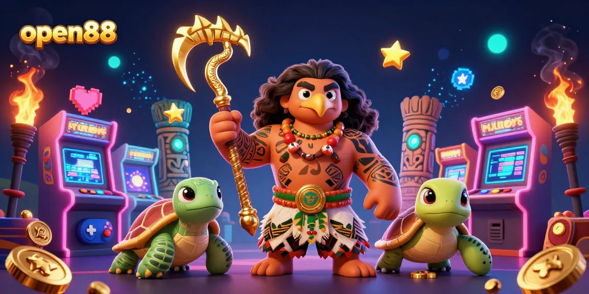 Experience open88 with a thrilling 3D illustration showcasing vibrant casino elements and dynamic characters.
