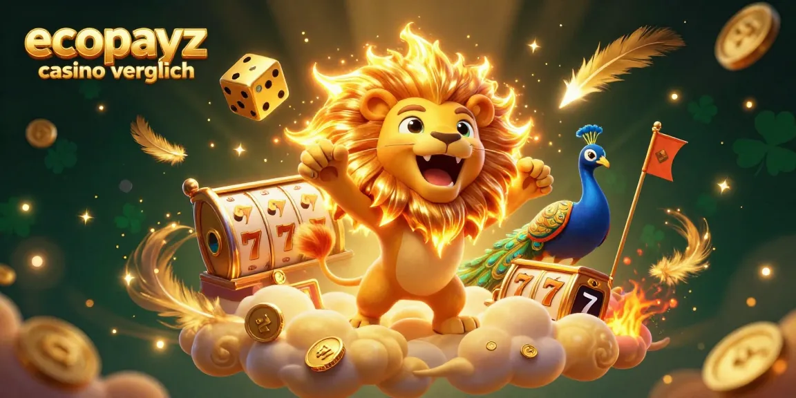 Experience the thrill of ecopayz casino vergleich with dynamic golden dice and a roaring sun lion illustration.