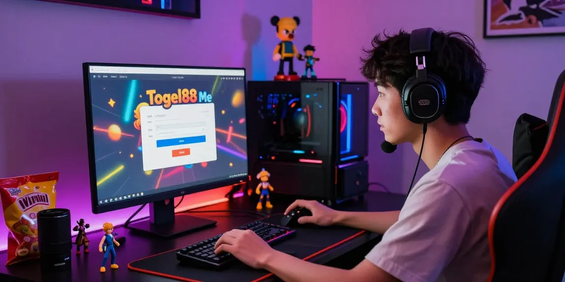 Togel88 Me Login screen showcased in an engaging home gaming setup with a focused player.