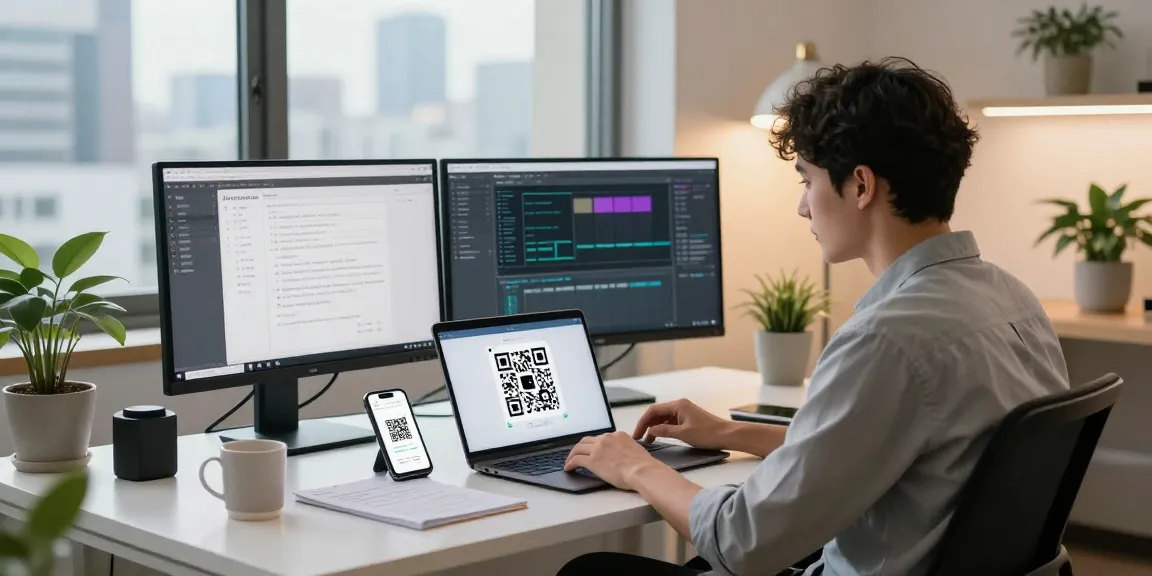Demonstration of a qr code reader in a modern office workspace, highlighting user engagement with technology.