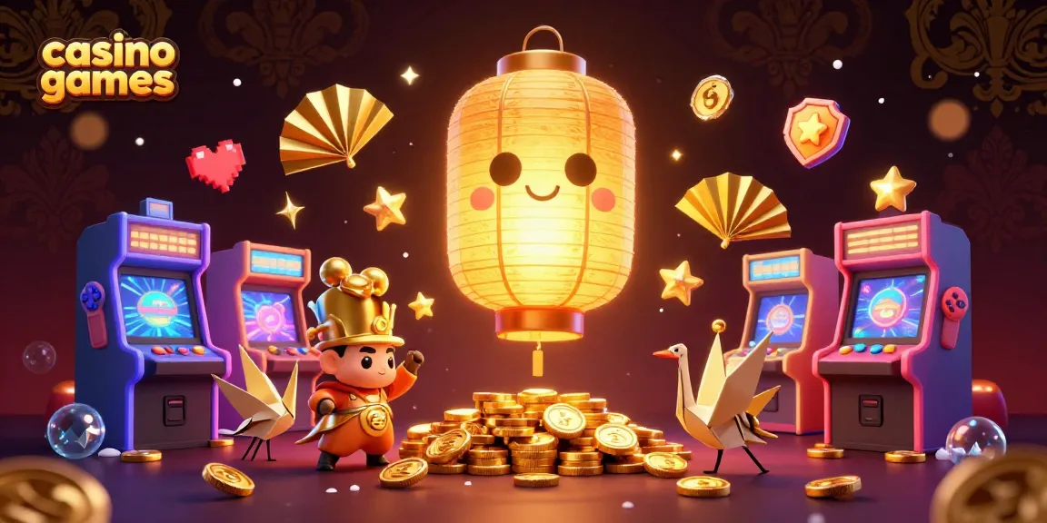 Engage with vibrant casino games featuring a golden lantern spirit and colorful arcade elements.