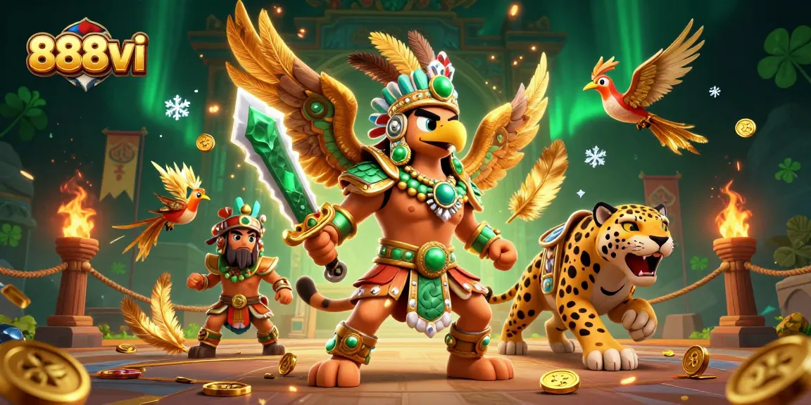 Experience the vibrant world of casino games with 888vi, featuring dynamic warriors and gold coins.