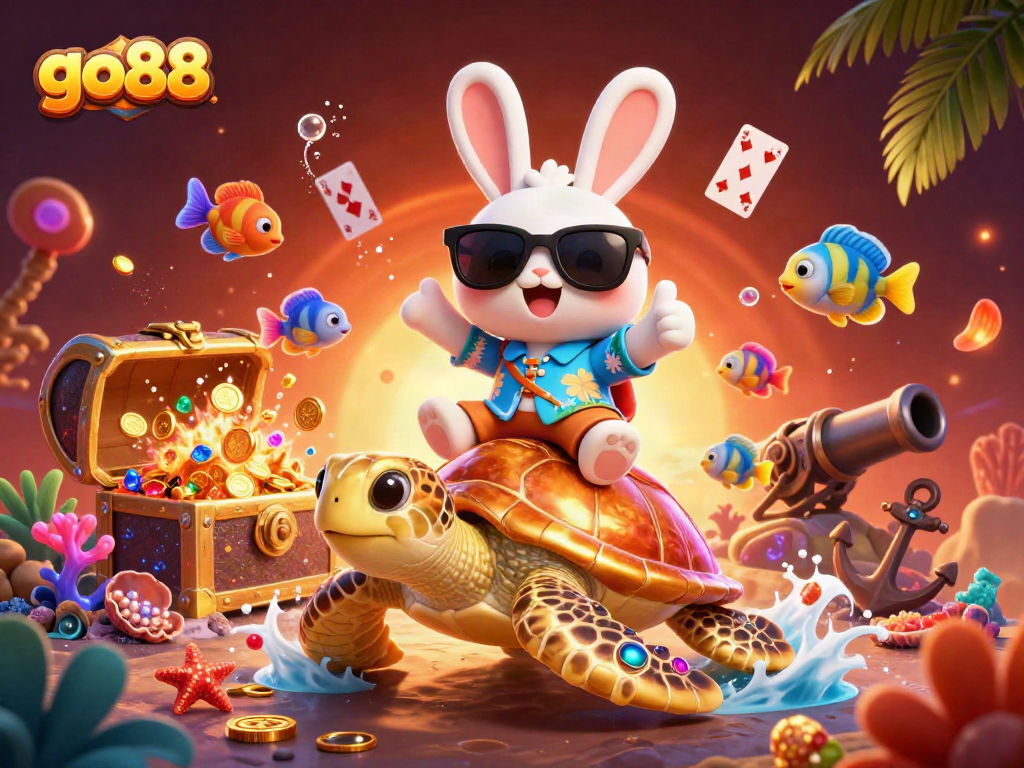 Experience thrilling gameplay at go88 with lucky rabbit and golden sea turtle in vibrant ocean scene.